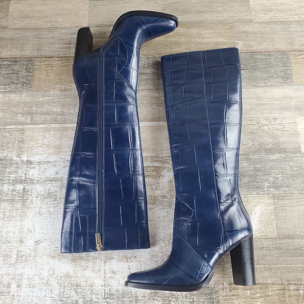 Vince Camuto Lecheya Womens Knee High Boots Sz 8.5 Wide Calf Deep Navy Side Zip